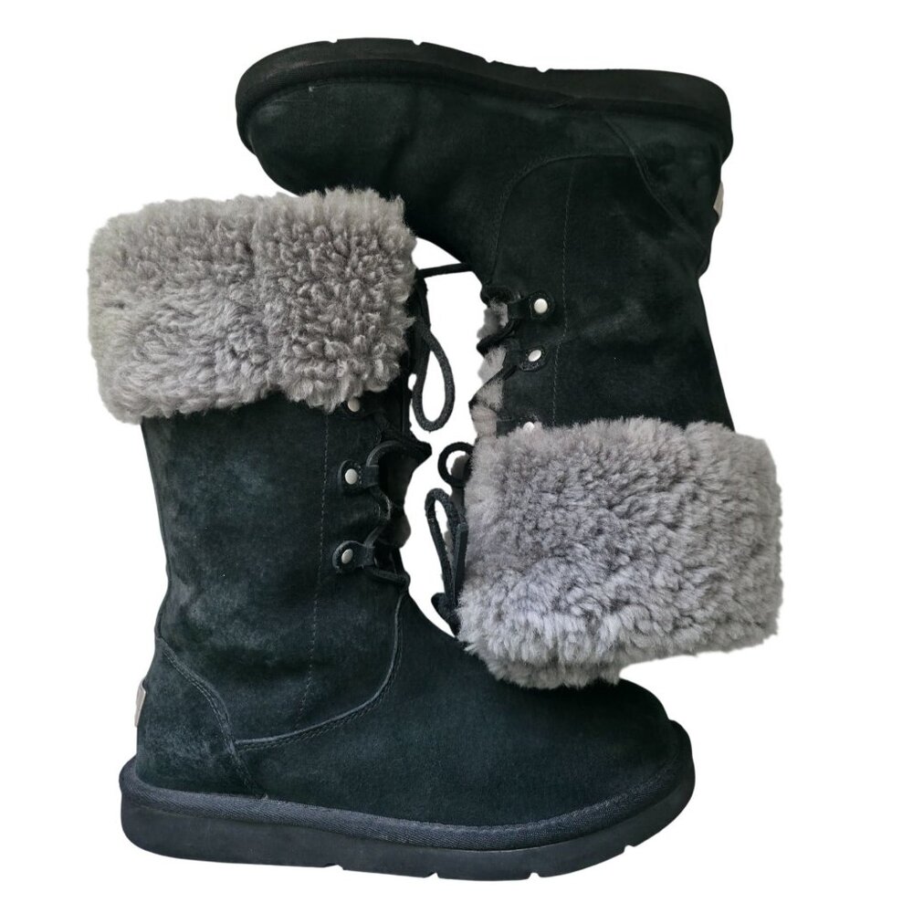 UGG Australia MONTCLAIR 1892 Black Tall Suede Shearling Winter Boots Women's 8 - Picture 4 of 11